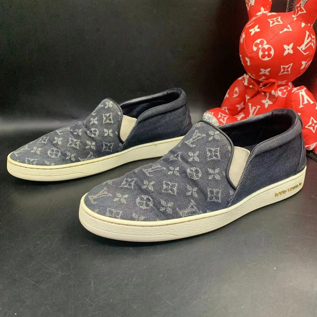 【聚星福利】LouisVuitton/路易威登男蓝色牛仔一脚蹬板鞋38.5欧码