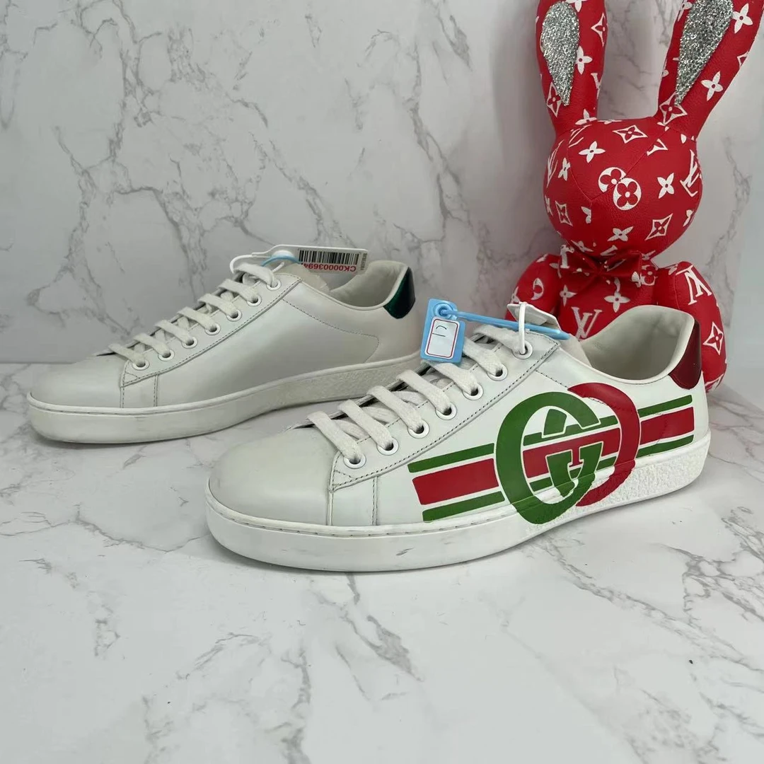 【聚星折扣】GUCCI/古驰男士白色腰带休闲时尚百搭低帮板鞋40码