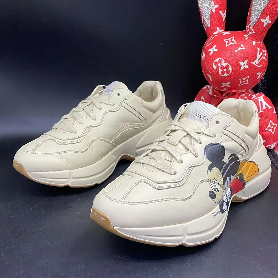 【聚星折扣】GUCCI/古驰95新男米白色米老鼠老爹鞋39.5欧码ddm1481