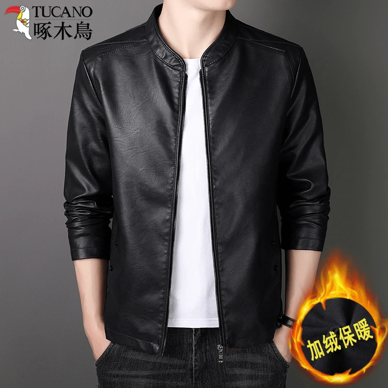 TUCANO/啄木鳥男士秋冬加绒皮衣韩版帅气冬款帅气修身外套皮夹克