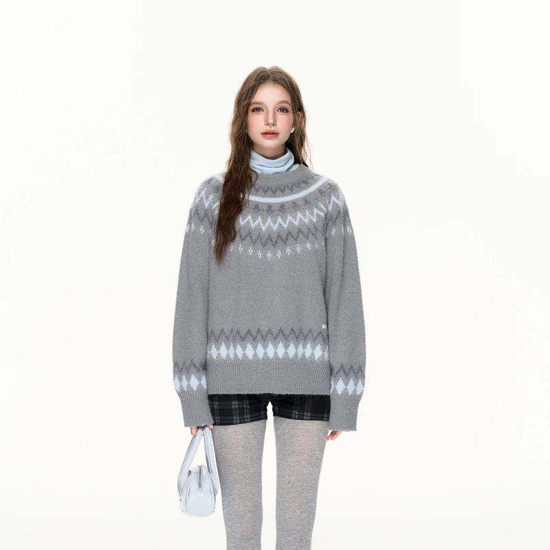 SPEAR YOUTH“薄雾天晴”费尔岛提花套头针织衫韩系百搭毛衣时尚