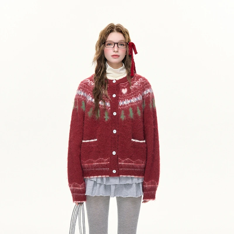 SPEAR YOUTH“恋恋悸动”针织衫费尔岛提花开衫宽松撞色毛衣秋冬