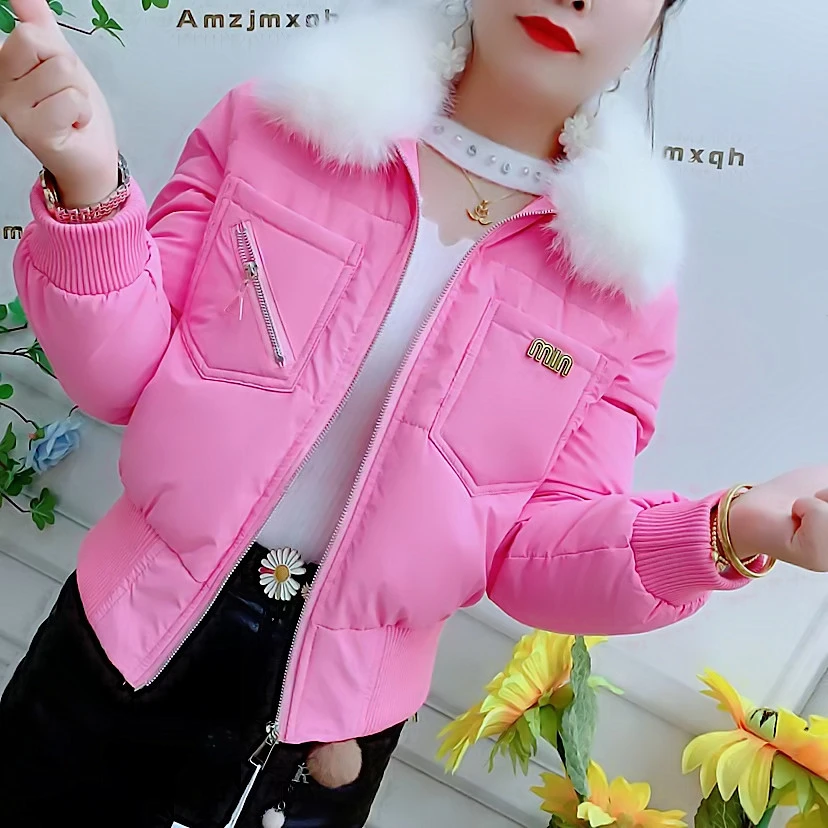 秋冬季亮面高档棉服女装短款高腰大毛领棉衣修身时尚气质女士外套