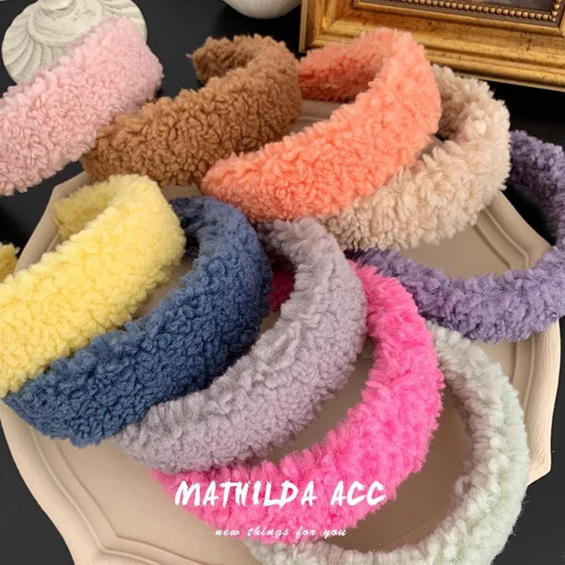 韩国东大门发箍温暖羊羔毛发箍ins糖果色头箍秋冬毛绒绒发卡发带