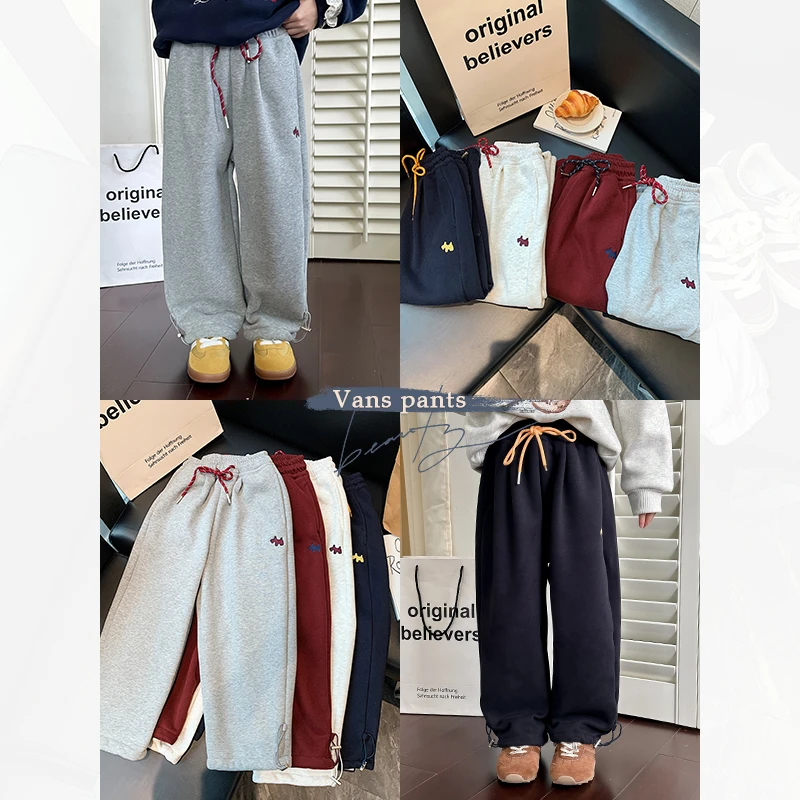 儿童加绒裤子2024冬季新款男女童一体绒直筒裤中大童休闲运动裤潮