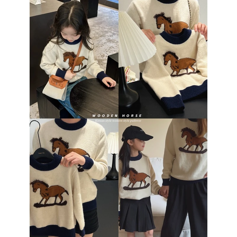 女童毛衣2023秋冬新款儿童韩版洋气套头上衣加厚针织外套