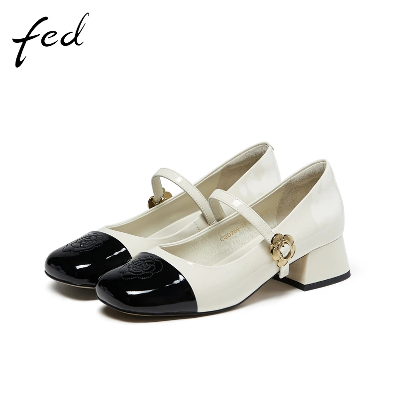 fed小香风玛丽珍2023年春季漆皮新款女鞋真皮粗跟单鞋女CGD269