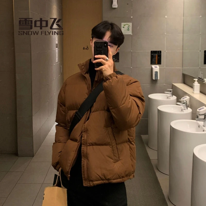 雪中飞羽绒服美式复古棕色棉服男冬季加厚短款立领飞行员