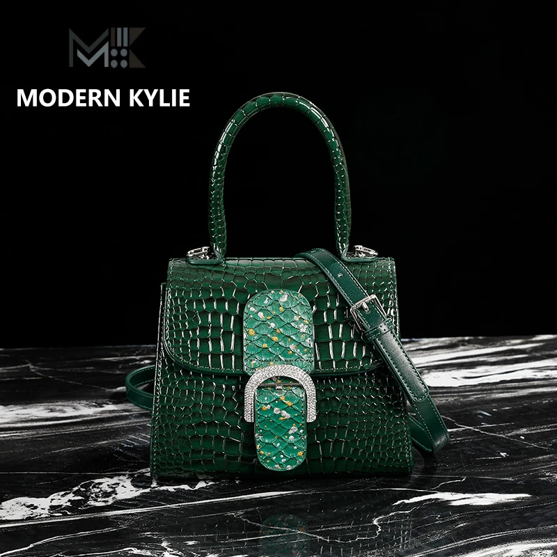 高定鳄鱼高光拱珠时尚轻奢鳄鱼纹手提包H112