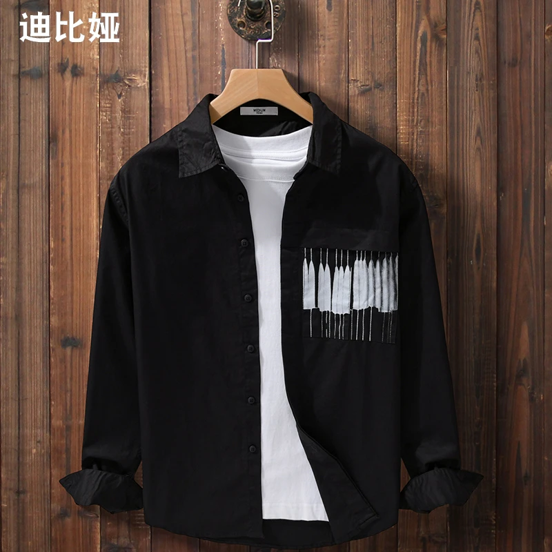 小众潮牌拼接衬衫长袖2024春季设计感痞帅休闲衬衣外套男Y