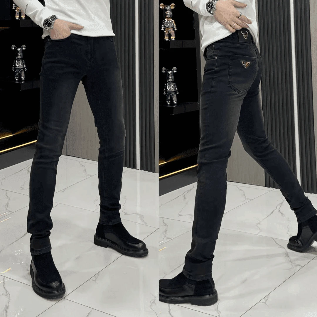 【轻奢时尚】2025男士高端百搭修身纯色春秋牛仔裤高品质休闲长裤子