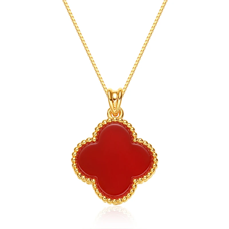 足金999四叶草红色吊坠质检中心发货有证书带钢印赠银链