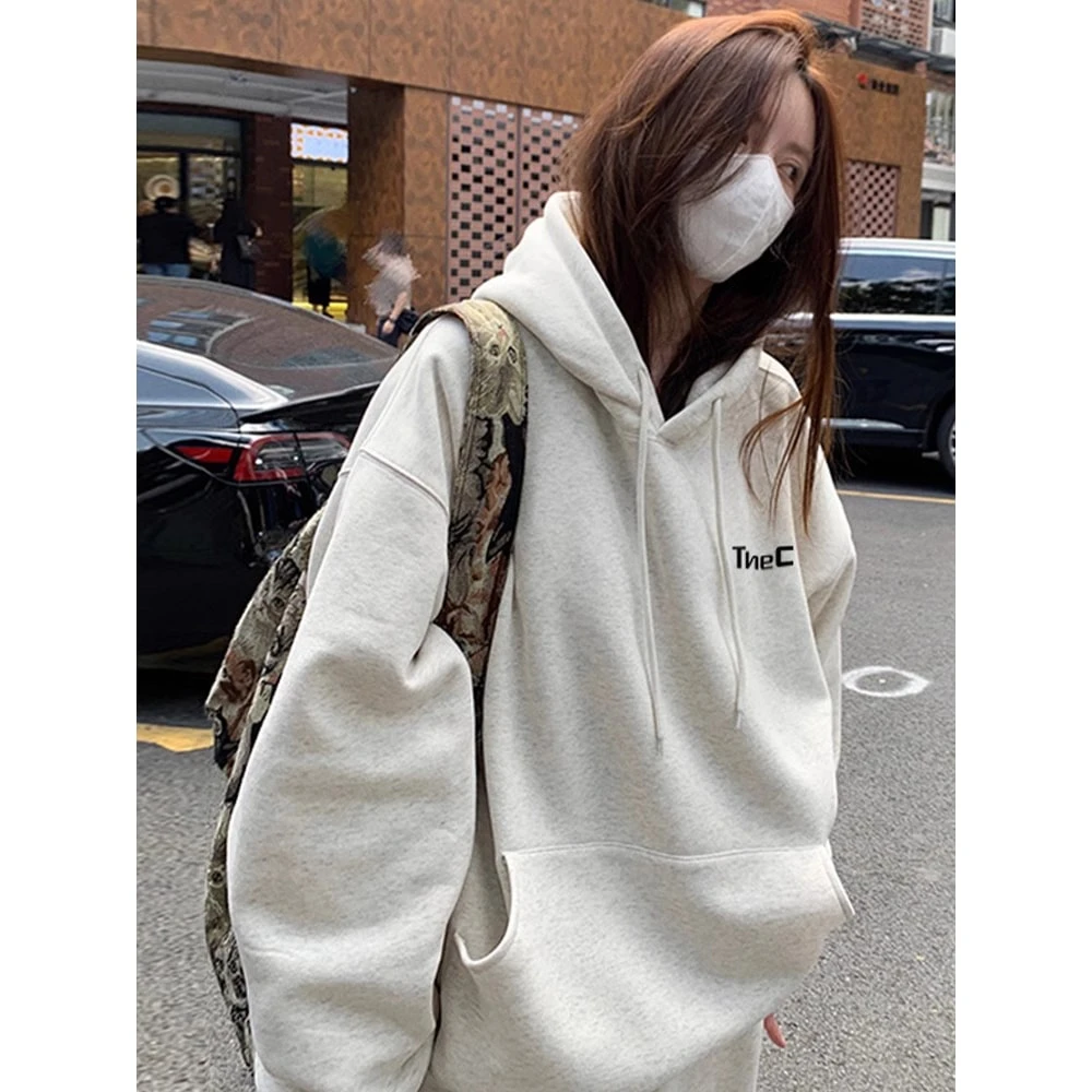 中长款连帽卫衣女休闲薄款长袖灰色新款宽松外套遮屁股显瘦爆款