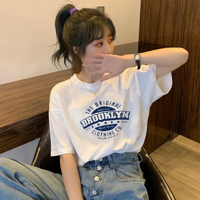 白色短袖t恤女2025夏季新款纯棉大码宽松设计感显瘦正肩上衣ins潮