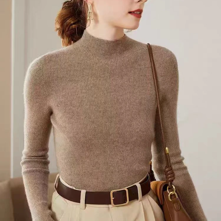 半高领毛衣女秋冬加厚针织羊毛衫套头修身打底衫
