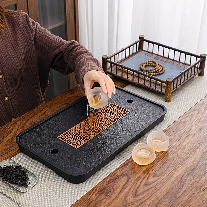 人造石茶盘家用茶具茶台储水排水式干泡台仿石头轻奢现代茶盘托盘