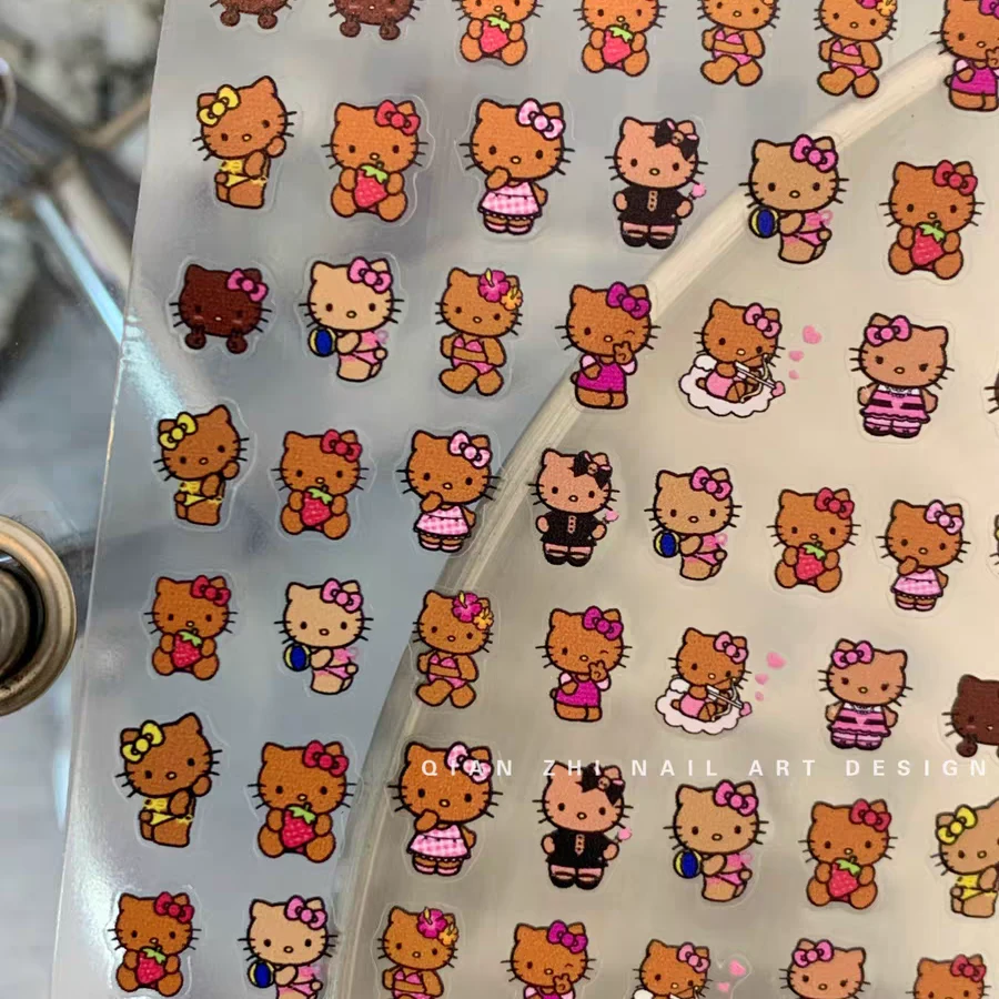 小红书黑皮kitty美甲贴纸浮雕薄韧日系背胶5d网红新款指甲贴装饰