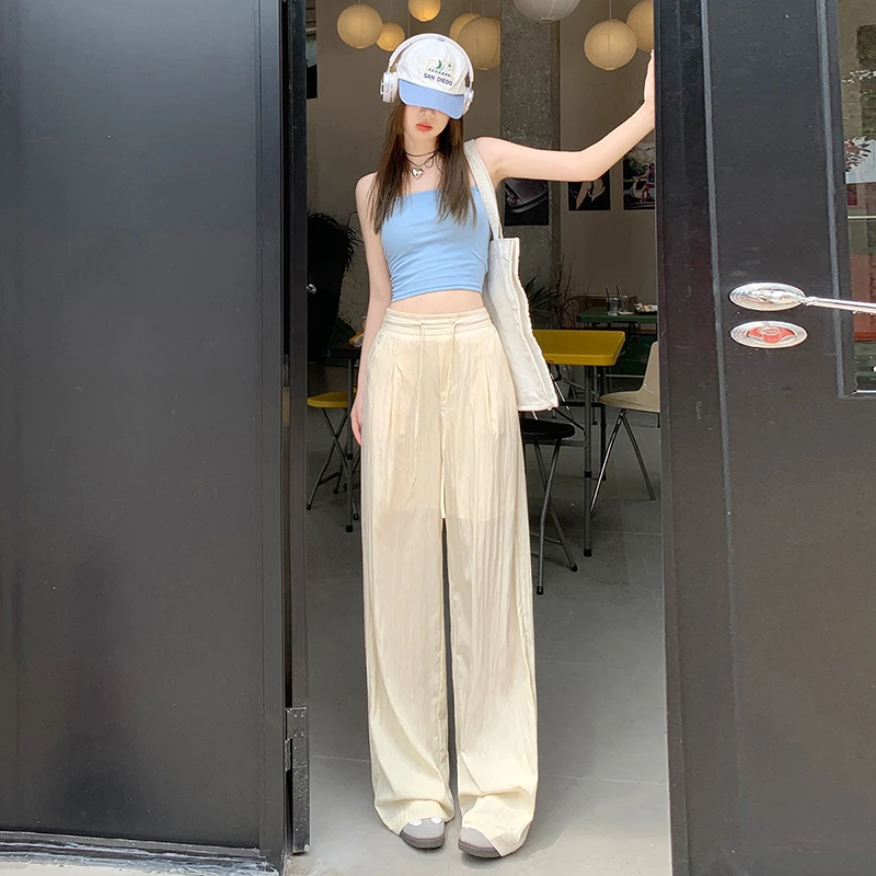 休闲裤夏季新款薄款宽松显瘦垂感直筒裤垂坠阔腿拖地裤子