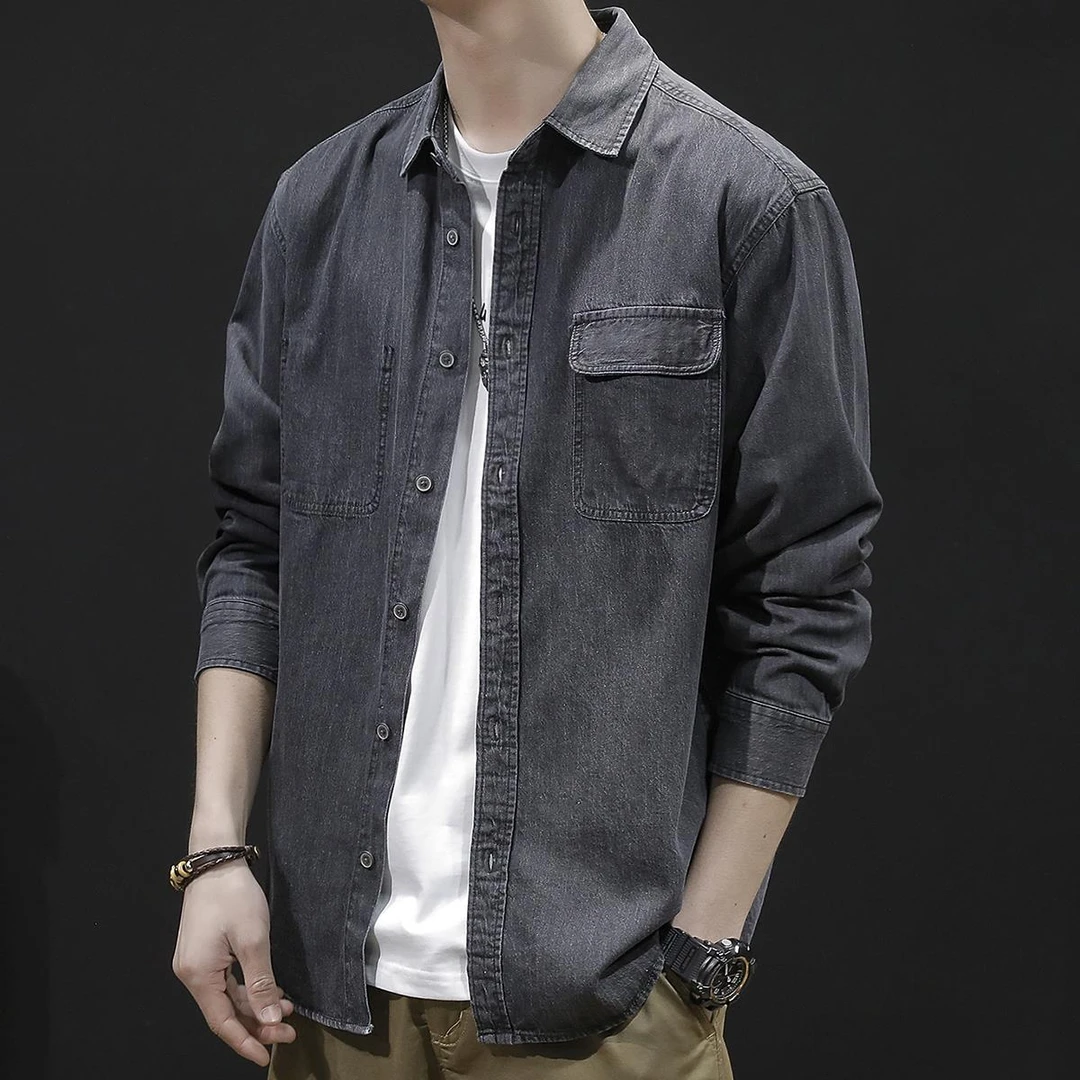 JEEPSPIRIT牛仔衬衫男秋季2024新款衬衣外套男休闲男士上衣潮牌