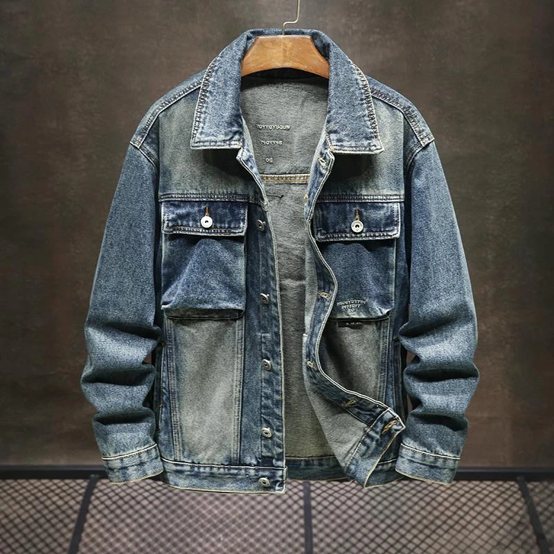 JEEPSPIRIT高端欧货男士牛仔外套春秋季新款复古口袋夹克高端韩版
