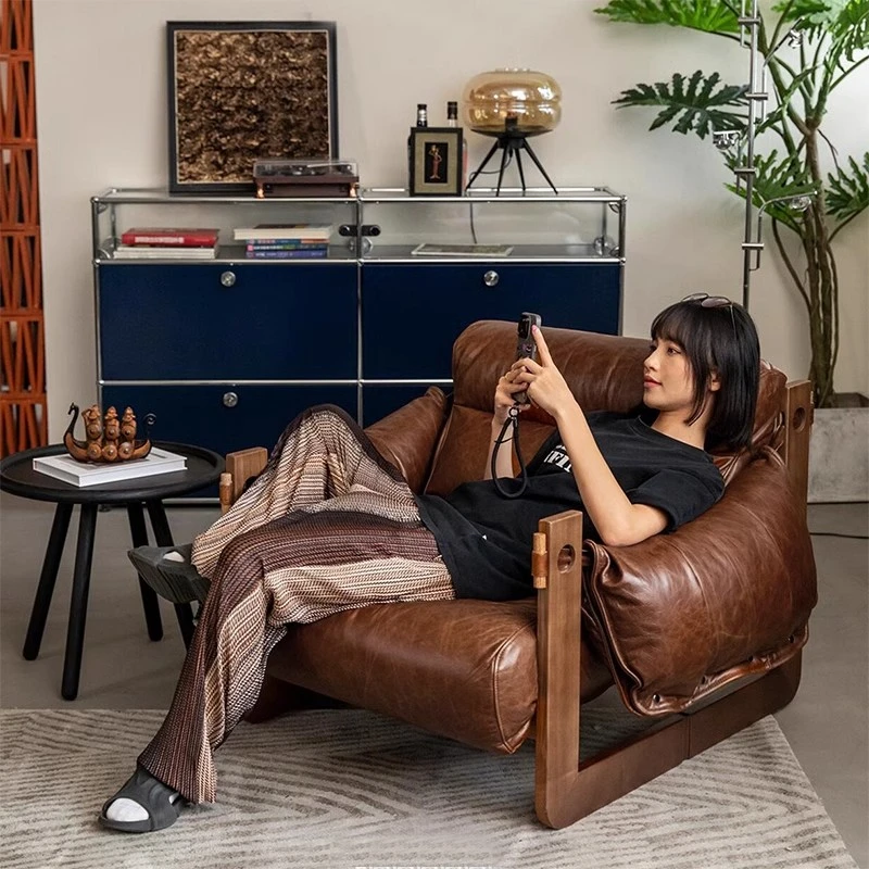 泽西岛椅北欧单人沙发椅轻奢高级油蜡皮休闲椅家用客厅懒人沙发椅