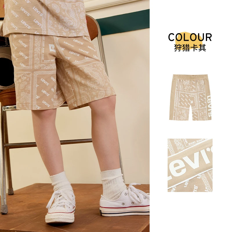 Levi's/李维斯儿童装美式短裤夏新款腰果花满印洋气外穿裤子K776