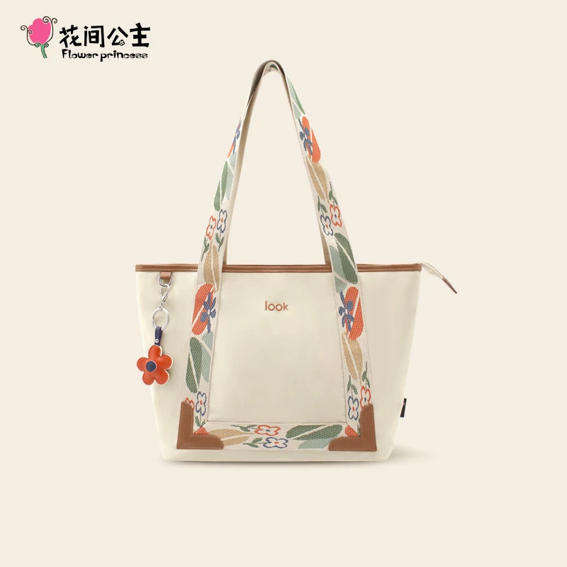 【原创】花间公主LOOK单肩背包女大容量休闲花朵轻便尼龙布包百搭