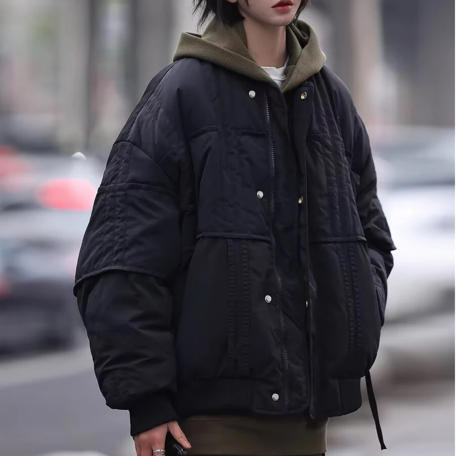 冬季日系复古夹棉保暖棉服男女情侣学院风休闲百搭立领棉衣外套潮