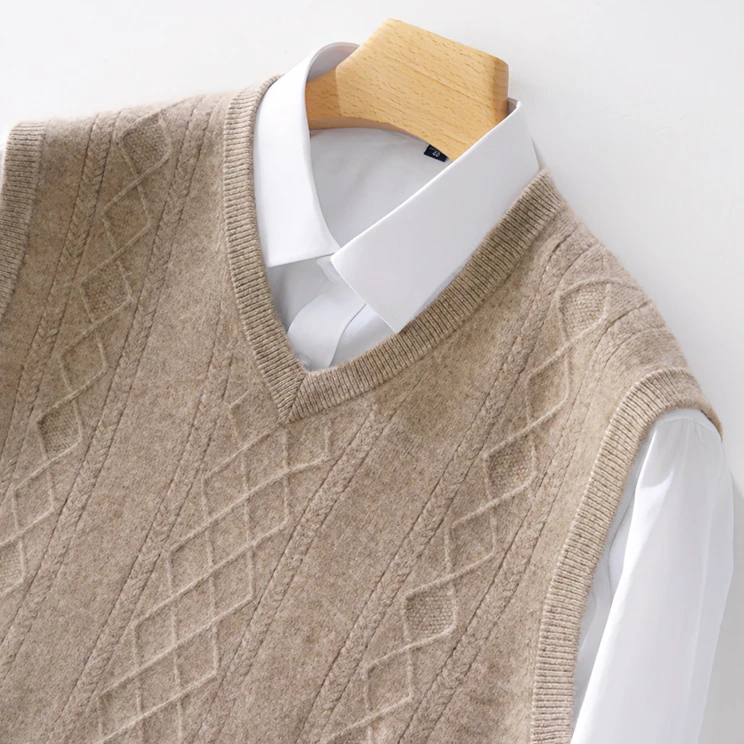 重工  男士羊毛马甲菱形 V领百搭上衣