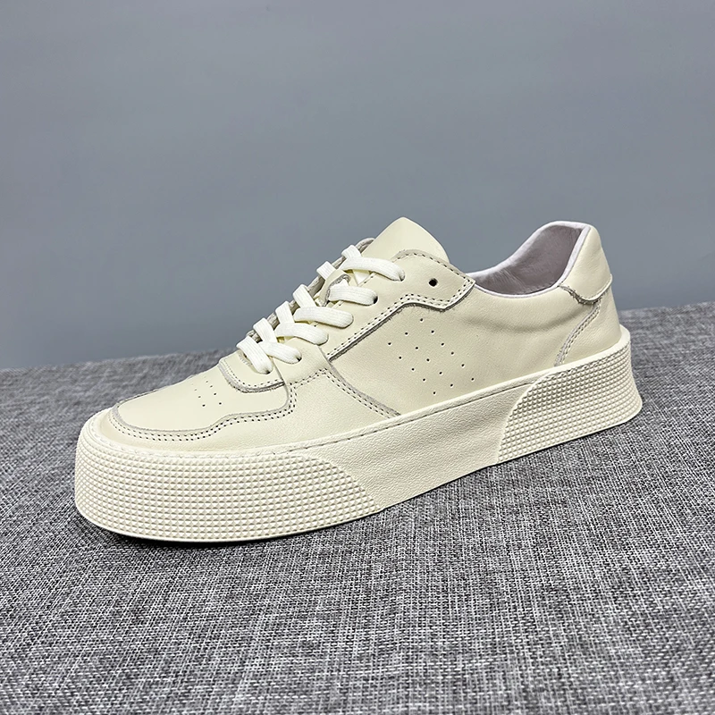 潮牌男鞋2024新款真皮板鞋男厚底小白鞋欧洲站软皮休闲鞋潮流百搭