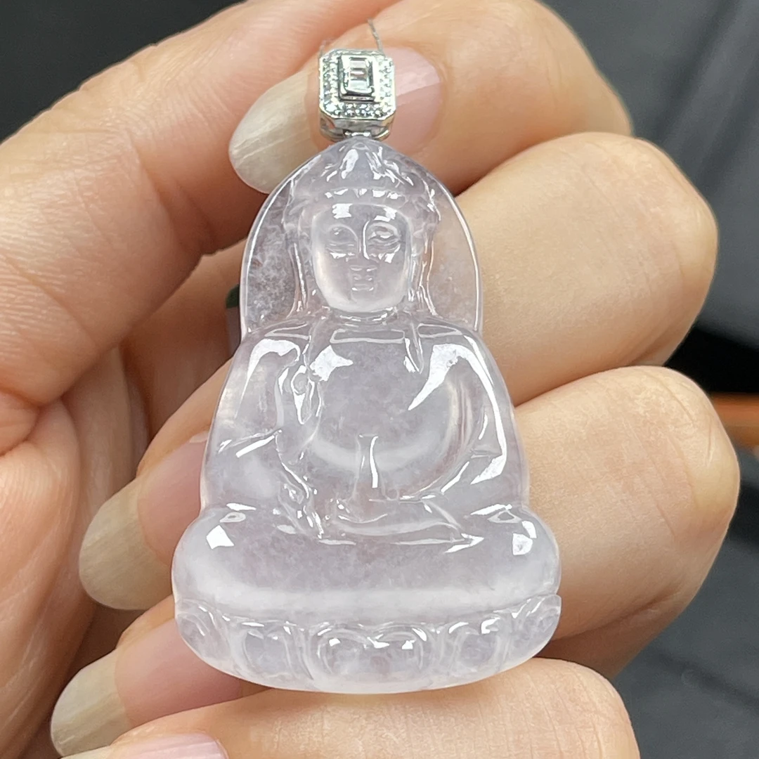 18K金扣翡翠冰观音挂件