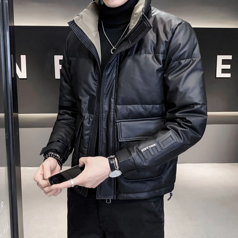 波司豋皮棉服男士2023年新款立领潮牌短款大码帅气冬装外套男冬季