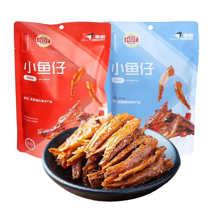 景明 即食小鱼仔 烧烤味香辣味休闲零食小吃120g*2袋