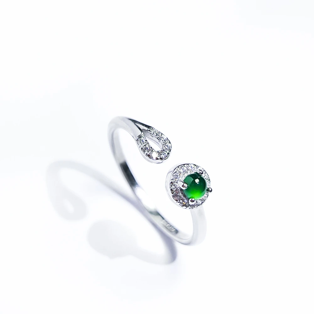 四会翡翠金马精选-s925银镶时尚镶钻翡翠蛋面戒指（多样性发货1件）