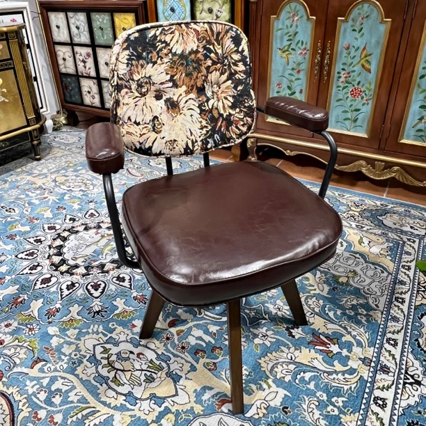 美式实木咖色椅子休闲椅复古家具餐椅吧台椅电脑椅单人椅办公椅子