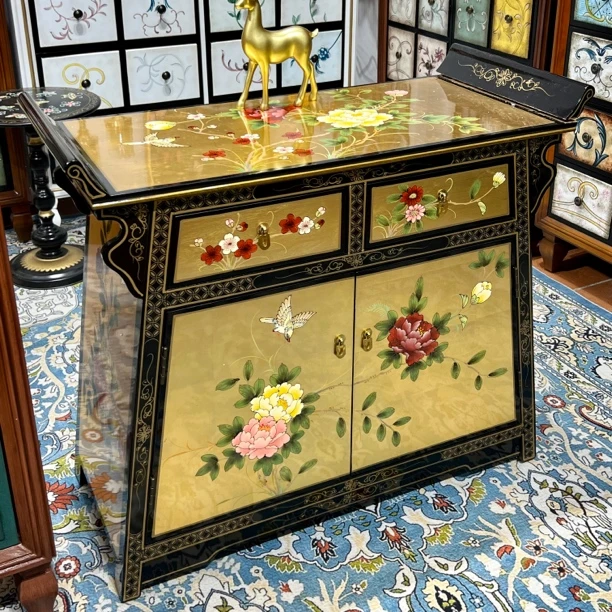 新中式金箔玄关柜玄关台90*40*76