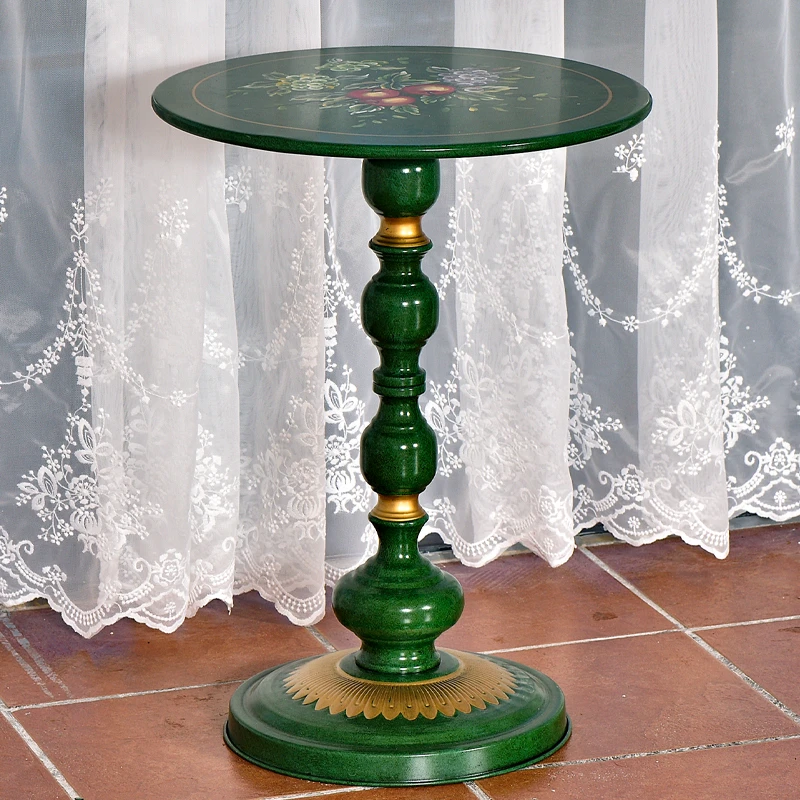 美式彩绘铁艺小圆几创意沙发边几客厅家用圆形咖啡桌角几桌子圆桌