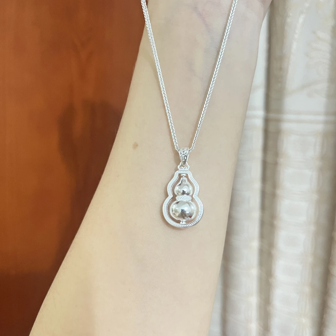 坠链均足银 葫芦吊坠项链纯银999久戴不掉色小众时尚饰品送女生