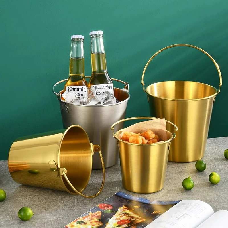 304不锈钢冰桶小吃提桶KTV酒吧用品香槟桶装冰块粒韩式薯条炸鸡桶