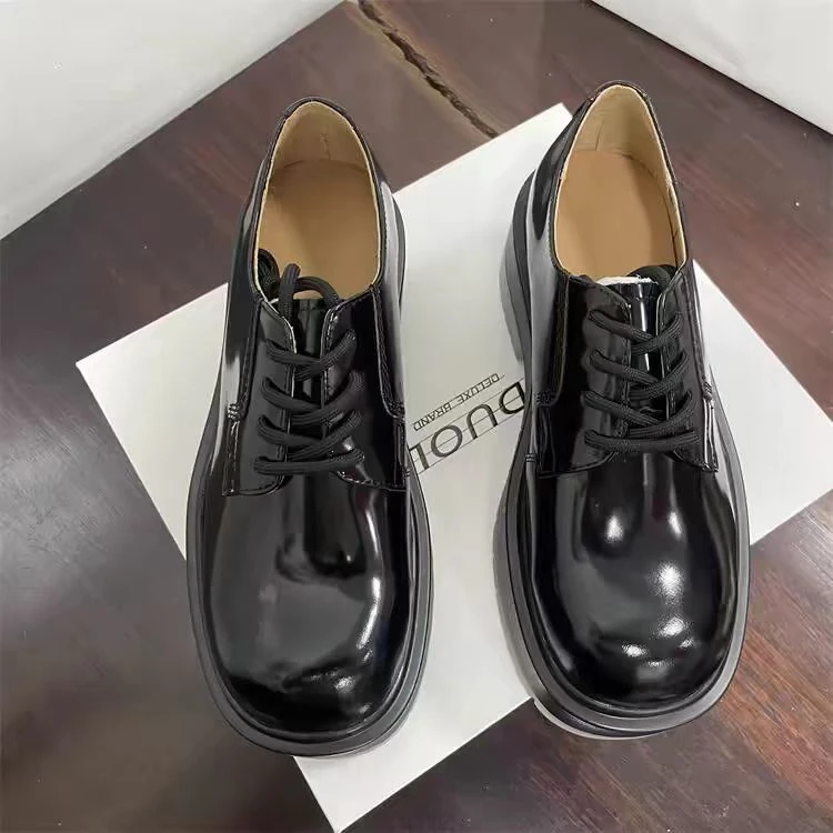 胡英伦风旋门小皮鞋女增高鞋系带真皮牛皮德比鞋女鞋17202