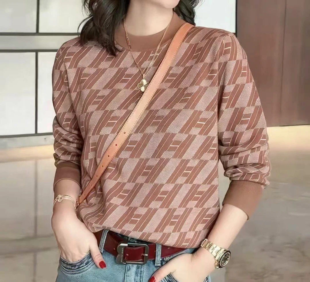 【老板娘严选】羊毛撞色秋冬圆领时尚针织毛衣AB051