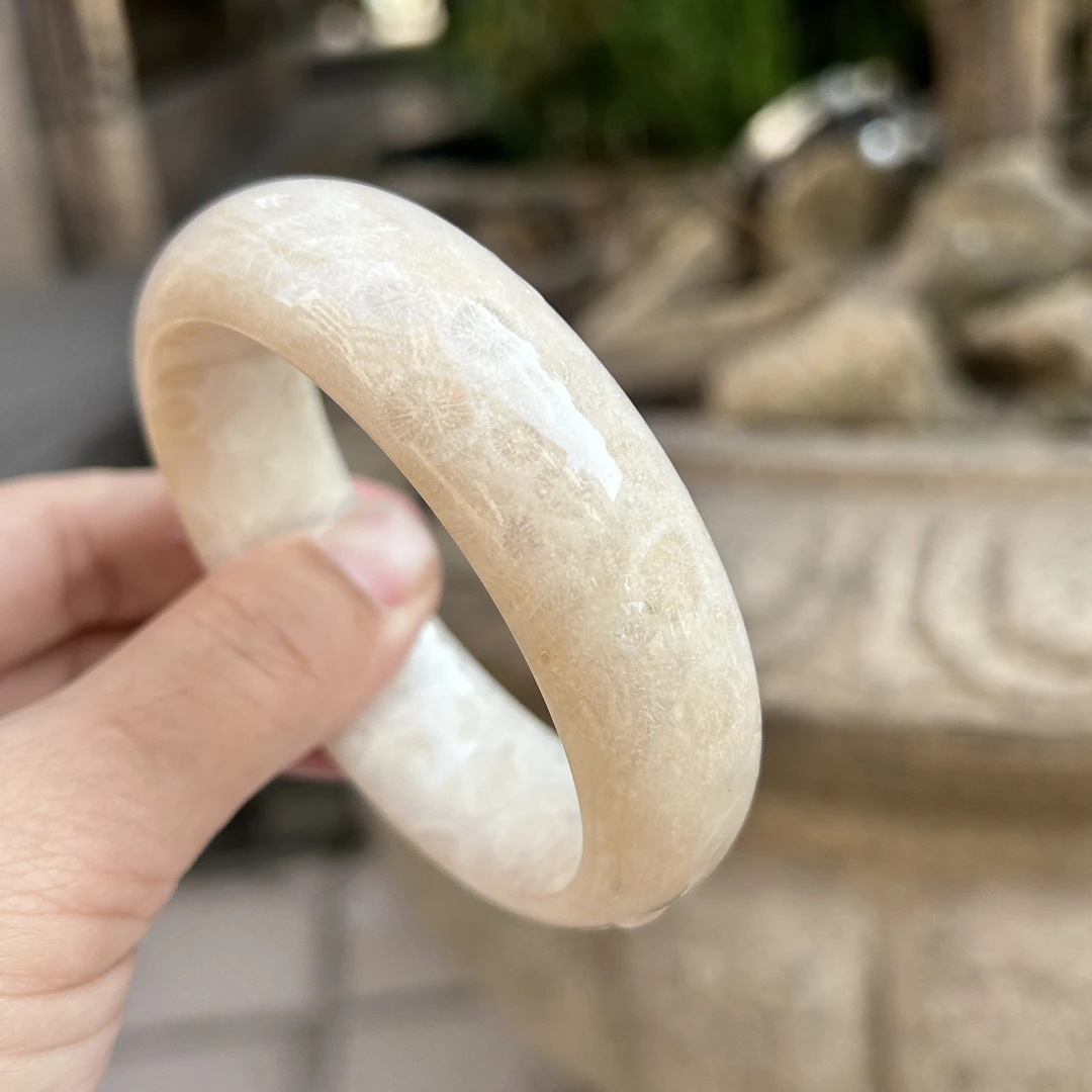 珊瑚玉天然珊瑚玉手镯菊花石手镯自然光珊瑚玉果冻全玉化白月光58