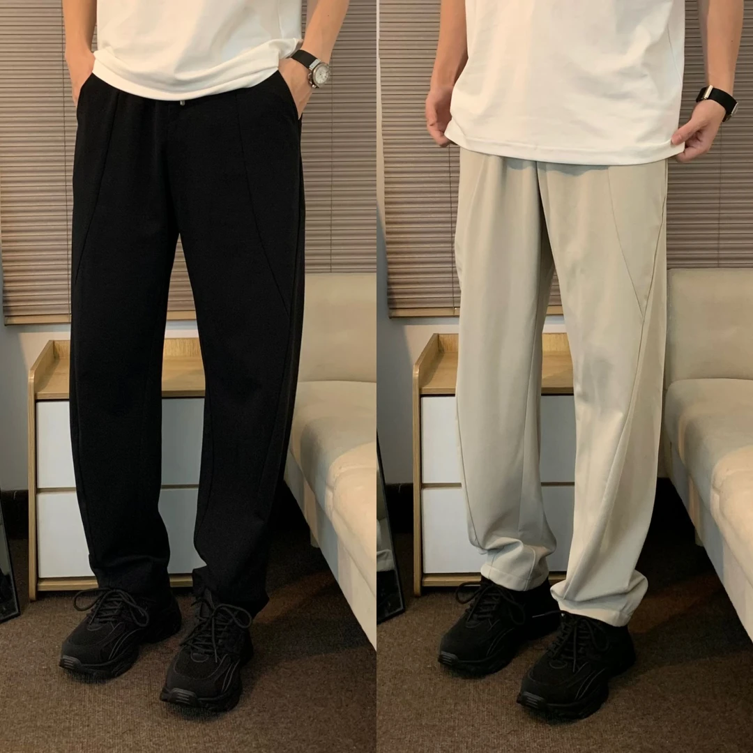 QinADe夏季潮流高级感纯色垂感弯刀裤宽松百搭休闲裤薄款男81060