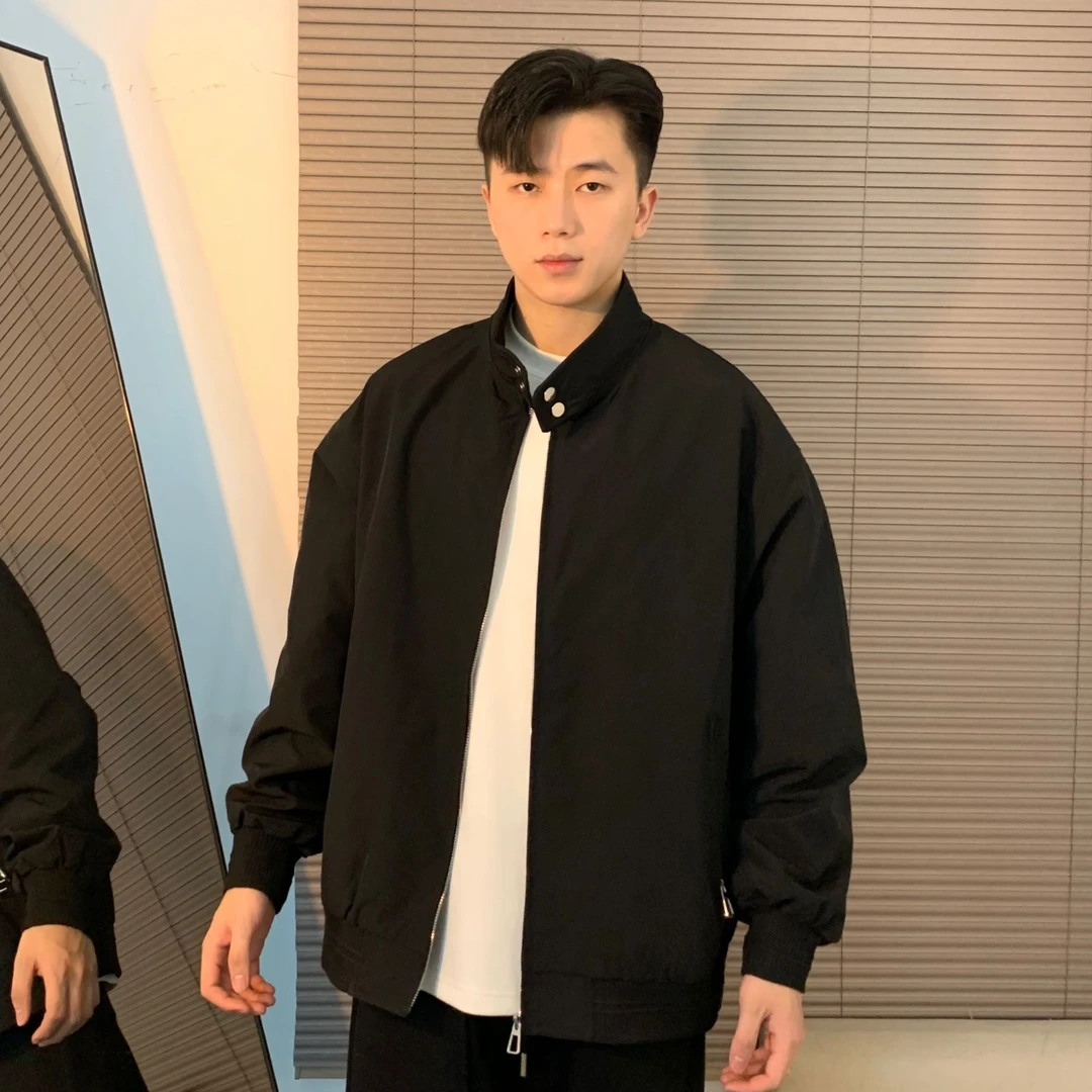 QinADe简约设计感纯色立领夹克外套美式复古潮流百搭外套男士JK04