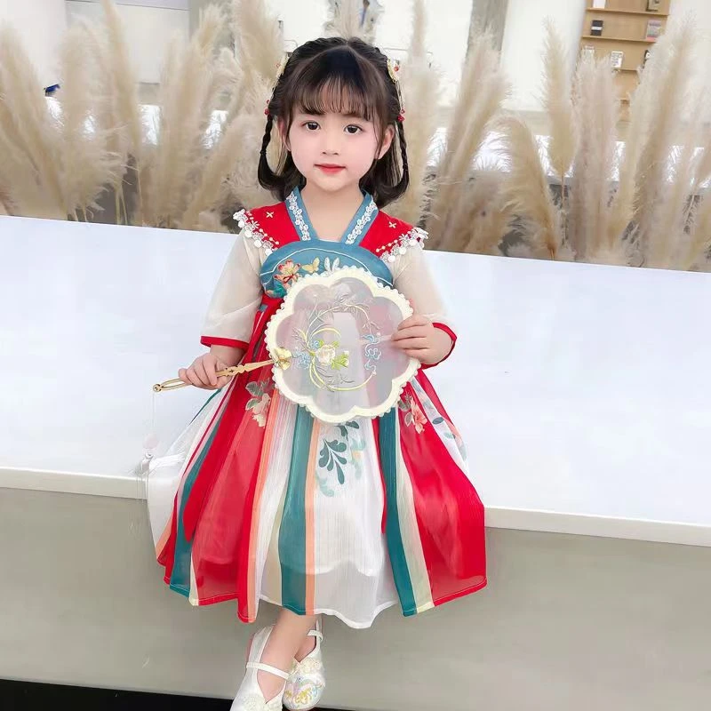 夏款女童汉服连衣裙2025新款儿童唐装裙子中国风连衣裙小童古风裙