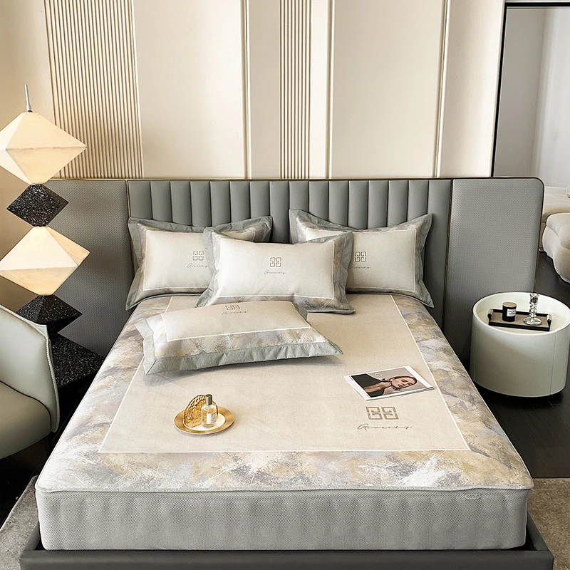 江苏南通家纺2023新款轻奢印花冰丝凉席三件套凉席两件套空调软席