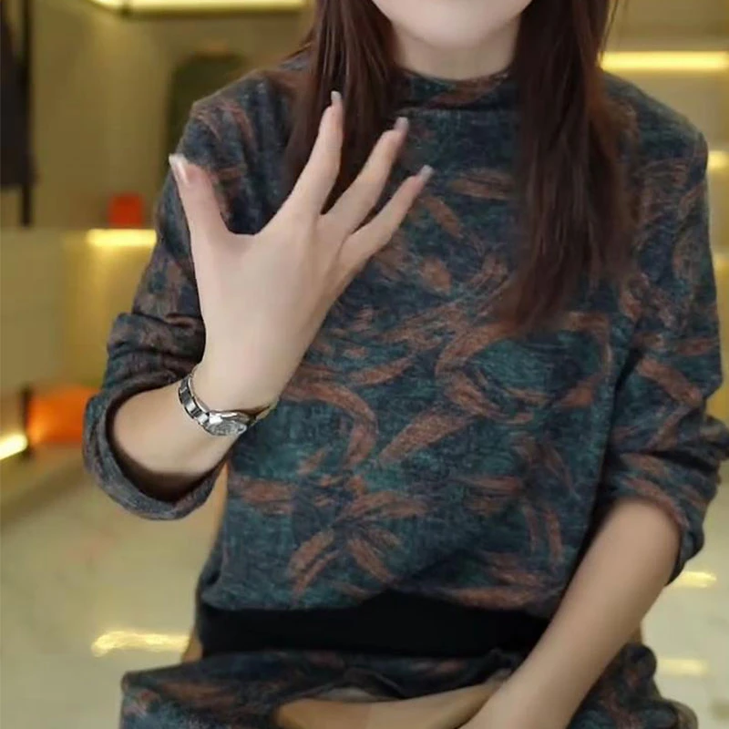 高端加厚德绒半高领秋冬新款长袖t恤女宽松大码针织打底衫上衣