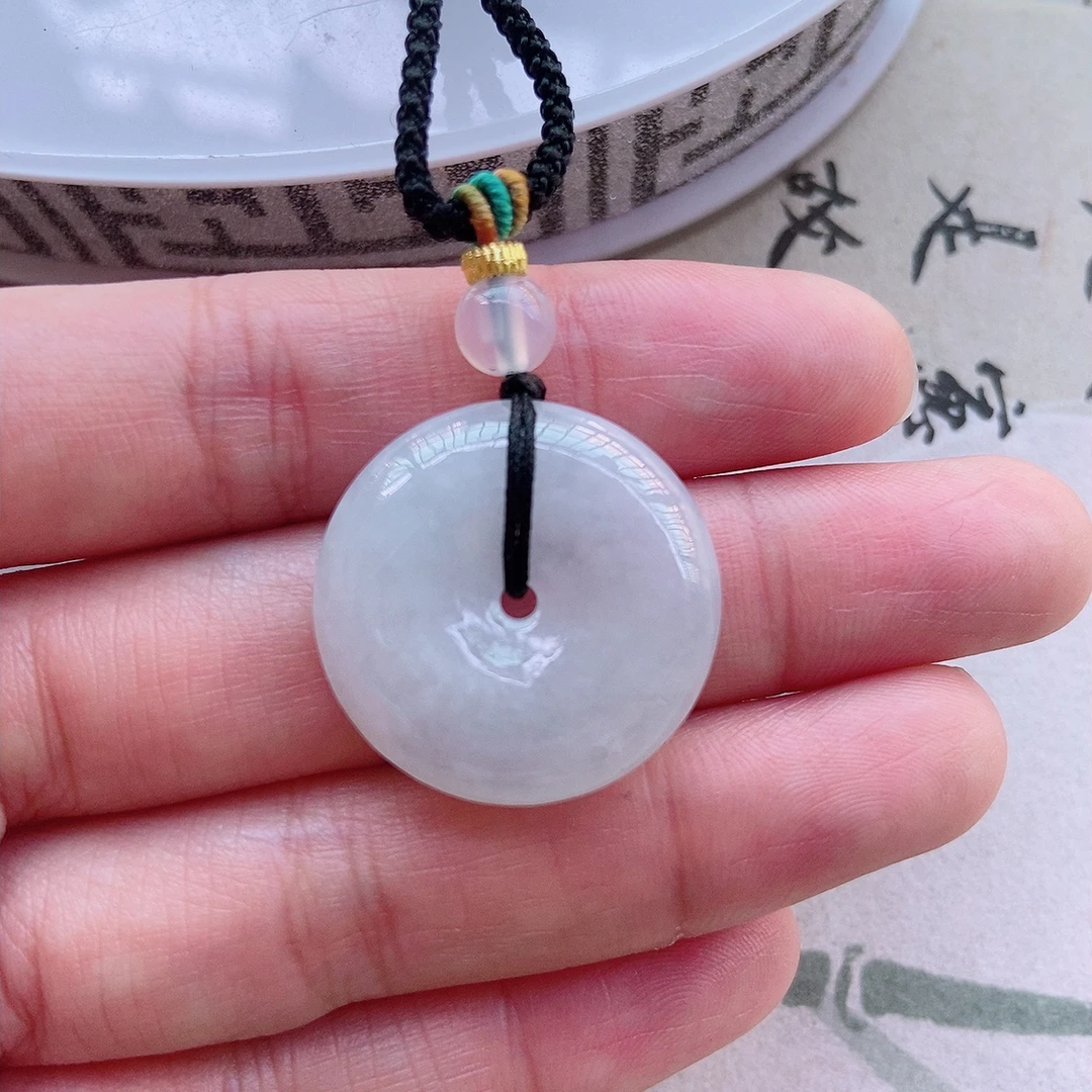 白色冰胶精美平安扣吊坠天然缅甸翡翠A货 尺寸24.5×6.0mm