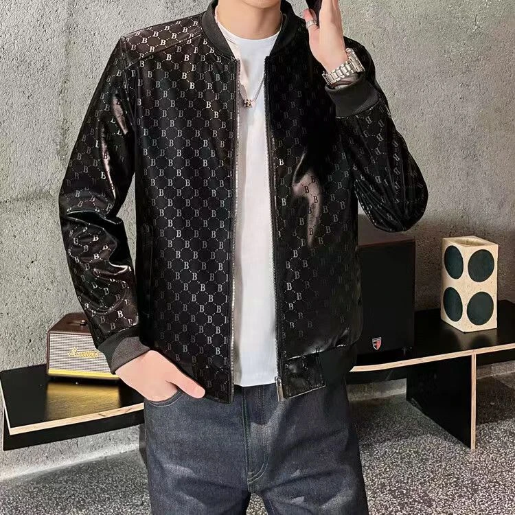 【海宁】2025新款皮衣外套外搭机车皮衣压纹字母棒球服皮夹克2310