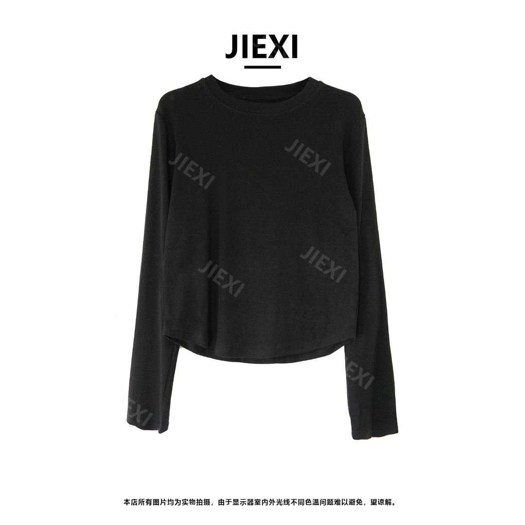 杰曦JIEXI春秋冬季纯色打底衫女内搭设计感小众修身长袖T恤jx9818
